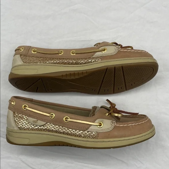 Sperry Angelfish Topsiders Glittery Gold and Tan Boat Loafers. 6.5M. - Picture 9 of 11